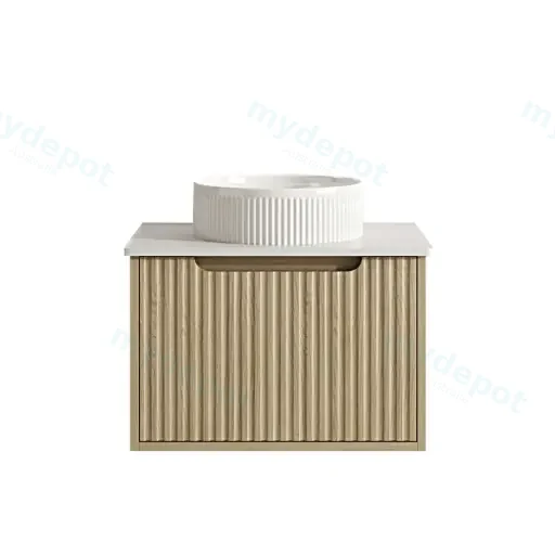 590x455x390 Natural Oak Premium Straight Edge Wall Hung vanity With Carrara Stone Top