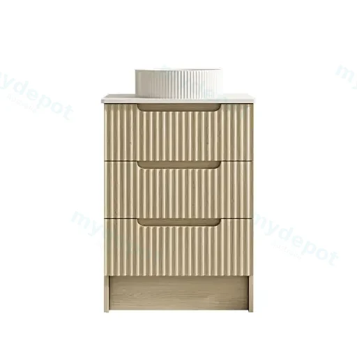 590x455x830 Natural Oak Premium Straight Edge Freestanding vanity With White Stone Top