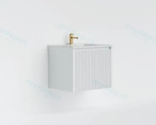 590x455x480mm Matte White Crete Modern Fluted Wall Hung Vanity PVC Cabinet