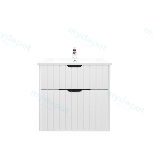 600mm Aria Matte White MDF Two Drawers Wall Hung Bathroom Vanity Cabinet Only With Handle