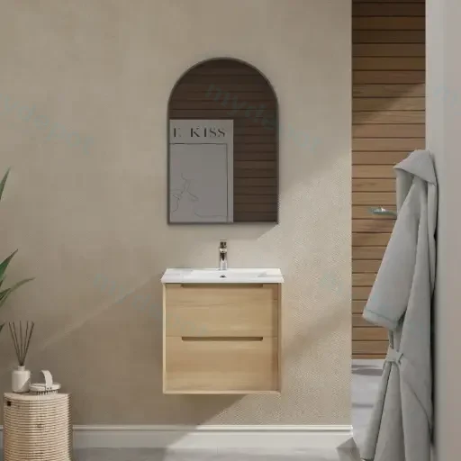600mm Bell Collection Natural Oak Plywood 2 Drawers Wall Hung Bathroom Vanity Cabinet Only