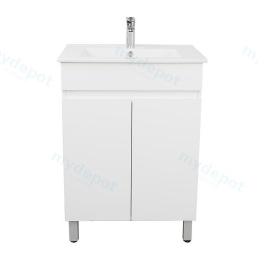 600*350*710mm Freestangding Gloss White Slim PVC Vanity With Top 60S