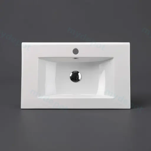 600*370*190mm Gloss White Slim Ceramic Top With Mixer Hole