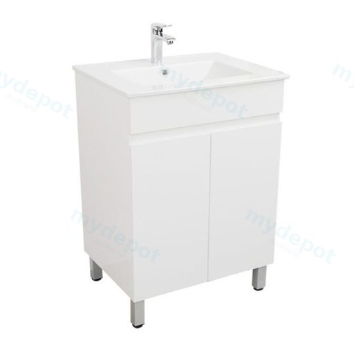 600*450*710mm Freestangding Gloss White PVC Vanity With Ceramic Top
