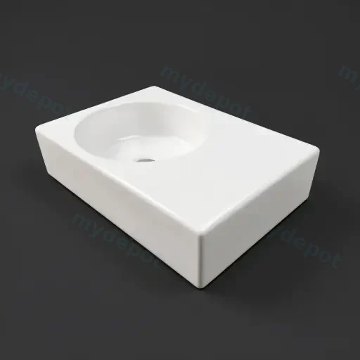 600x425x168mm Gloss White Art Round Wall Hung Right Hand Side Basin