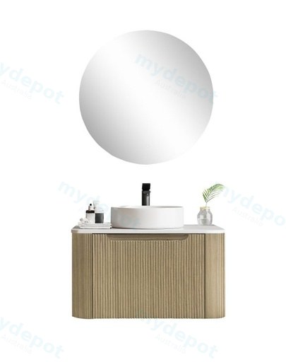 600*460*400mm Bur Oak Round Edge Grooved Wall Hung Vanity Cabinet Only Soft Closed Single Drawer