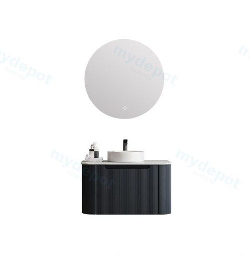 600*460*400mm Matt Black Round Edge Grooved Wall Hung Vanity Cabinet Only Soft Closed Single Drawer
