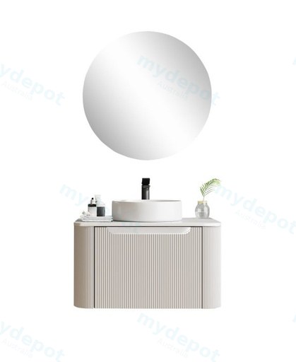 600*460*400mm Matt White Round Edge Grooved Wall Hung Vanity Cabinet Only Soft Closed Single Drawer