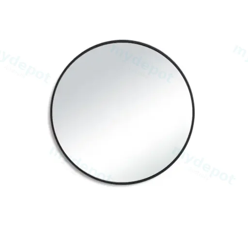 600mm Pencil Edge Round Plain Mirror Matte Black Framed