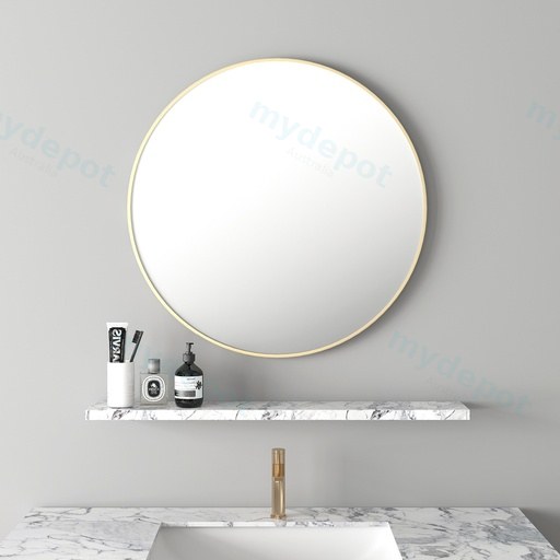 600*600*30mm Brushed Gold Aluminum Framed Round Mirror