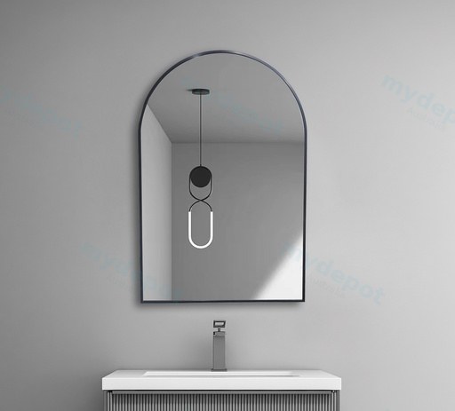 600*900*27mm Matt Black Aluminum Framed Arch Mirror