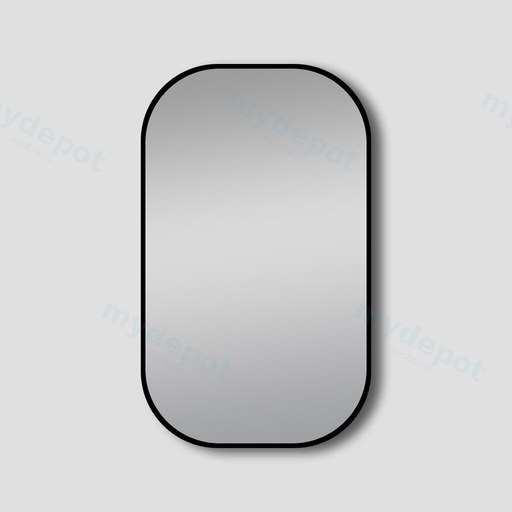 600*900mm Matte Black Rounded Rectangular Framed Mirror