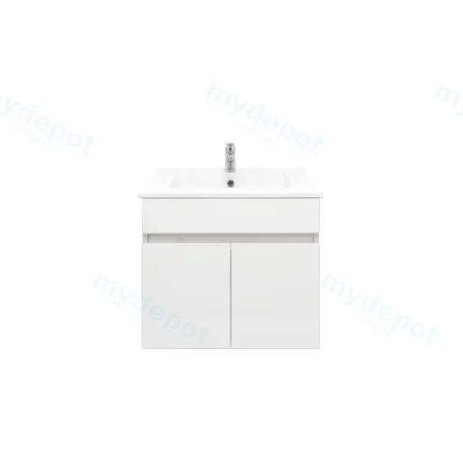 600mm Slim Wall Hung Bathroom Vanity Cabinet Only PVC 2 Door Gloss White