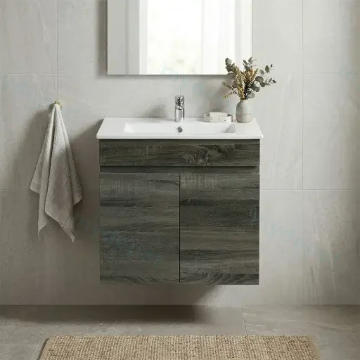 600mm Dark Grey MDF Wall Hung Bathroom Vanity Cabinet Only 2 Doors