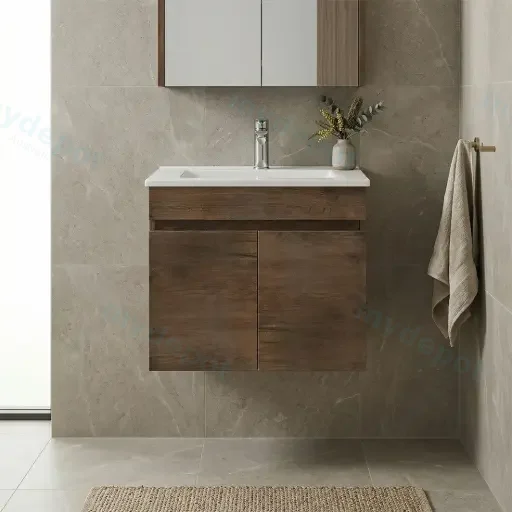 600mm Dark Oak MDF Wall Hung Bathroom Vanity Cabinet Only 2 Doors