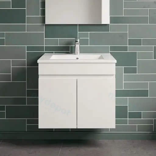 600mm Gloss White MDF 2 Doors Wall Hung Bathroom Vanity Cabinet Only