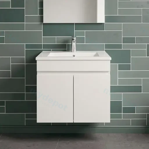 600mm Gloss White MDF 2 Doors Wall Hung Bathroom Vanity Cabinet Only