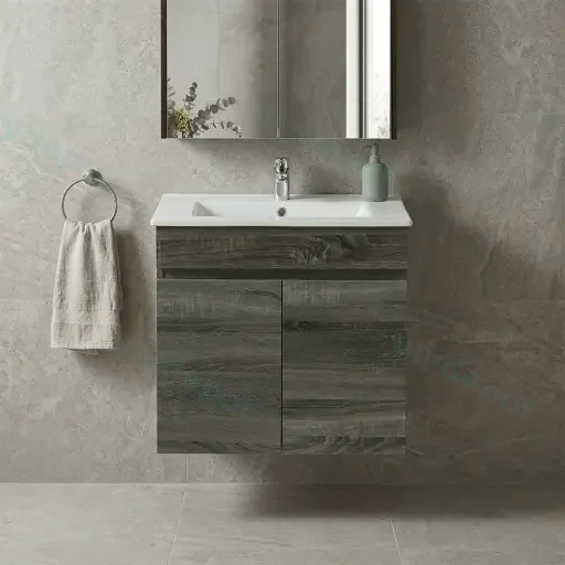 600mm Slim Dark Grey MDF Wall Hung Bathroom Vanity Cabinet Only 2 Doors