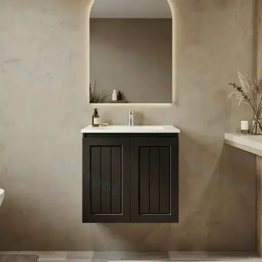 600mm Amber Matte Black MDF 2 Doors Wall Hung Bathroom Vanity Cabinet Only