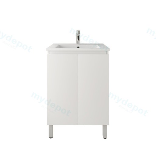 600mm Freestanding with Legs Bathroom Vanity Cabinet Only PVC 2 Door Gloss White