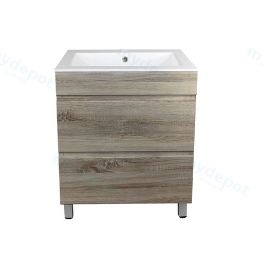 600mm White Oak MDF 2 Drawers Freestanding Bathroom Vanity Cabinet Only