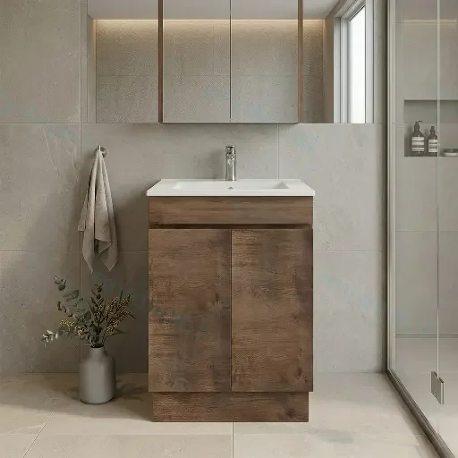 600mm Dark Oak MDF Freestanding Bathroom Vanity Cabinet Only 2 Doors