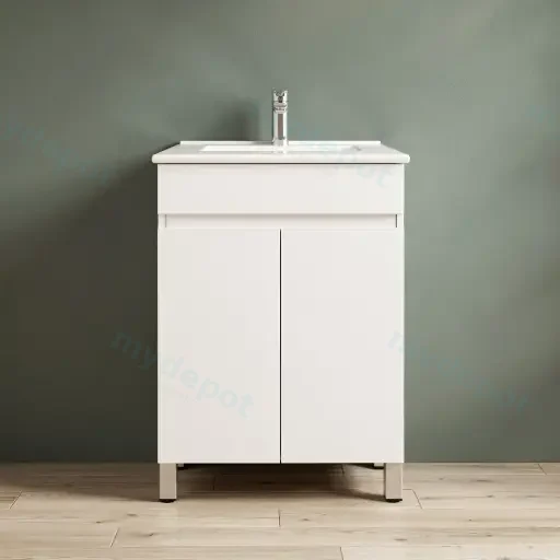 600mm Gloss White MDF 2 Doors Freestanding Bathroom Vanity Cabinet Only