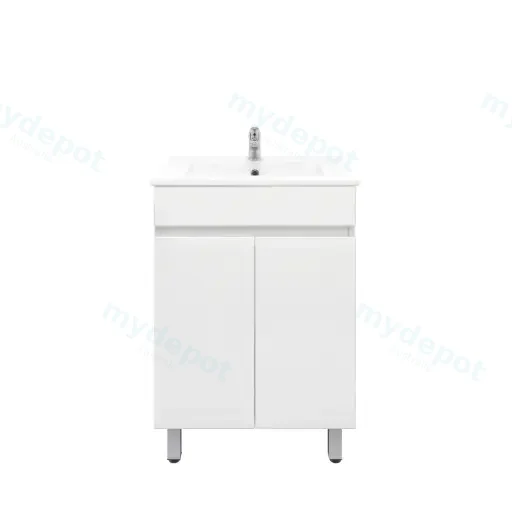 600mm Freestanding Bathroom Vanity Cabinet Only with Legs PVC 2 Door Gloss White