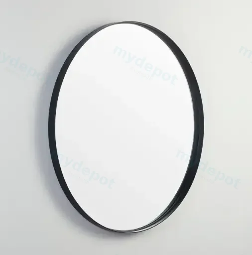 600X600X35mm Matte Black Orbis Frame Mirror