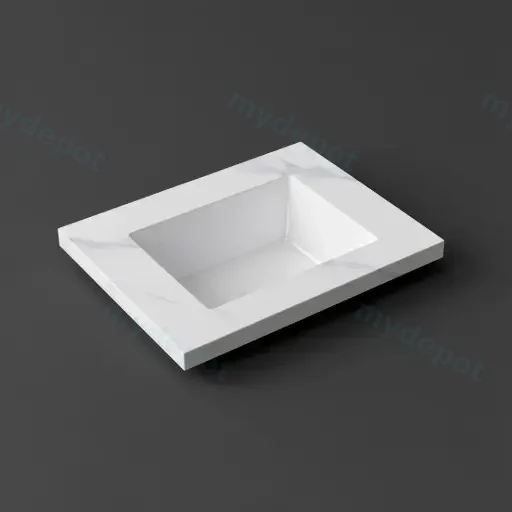 600x460x190mm Carrara White Sintered Stone Seamlessjoined With Fine Ceramic Basin Single Bowl No Tap Hole