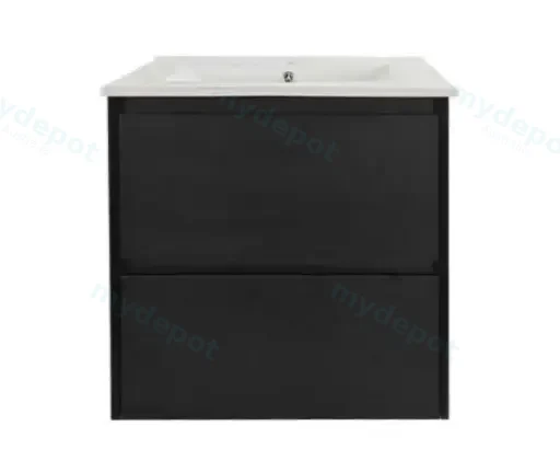 600x460x560mm Hera Black Oak Wall Hung MDF Vanity Cabinet Only Two Soft Closing Drawers