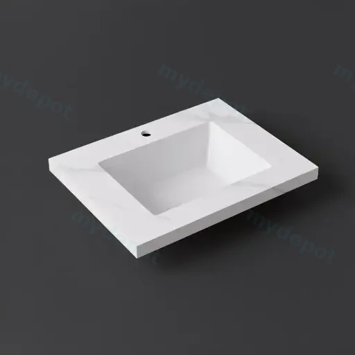 600x460x190mm Carrara White Sintered Stone Seamlessjoined With Fine Ceramic Basin