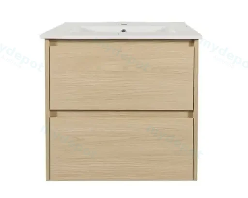 600x460x560mm Hera Tas Oak Wall Hung MDF Vanity With Single Bowl Ceramic TOP Two Soft Closing Drawers