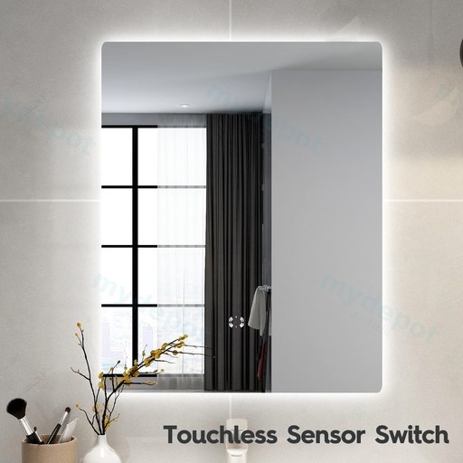 600x750mm Curved Rim Rectangle 3 Color Backlit LED Mirror With Touchless Sensor Switch Factory Faulty Item Non-Refundable