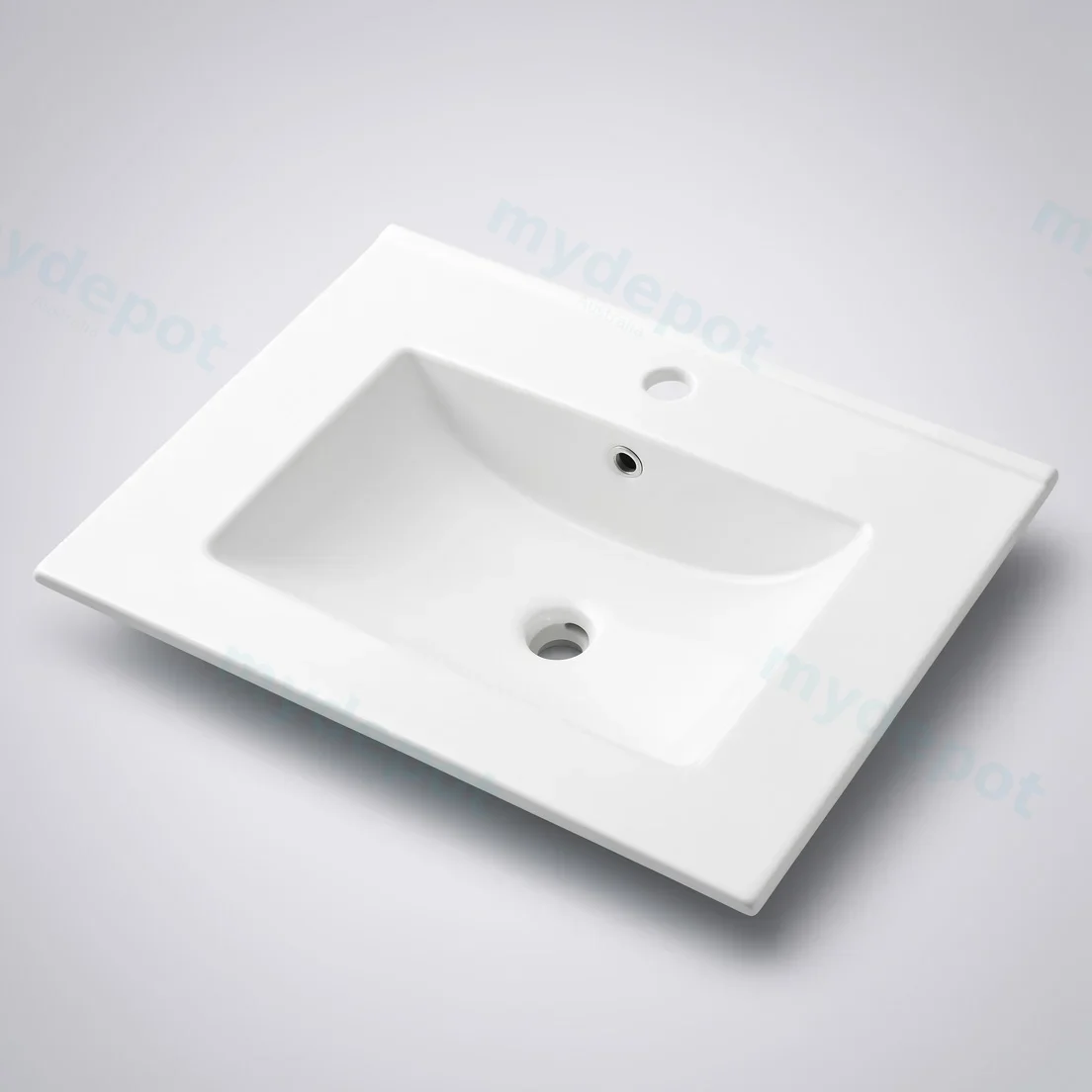 605*463*175mm Gloss White Crete Fine Ceramic Counter Top One Tap Hole Overflow,32mm Waste