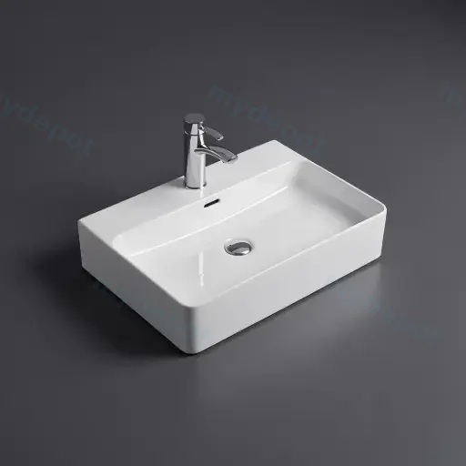 605*425*130mm Gloss White Kliff Fine Ceramic Wall Hung/Above Counter Basin Tap Hole With Overflow,32mm Waste