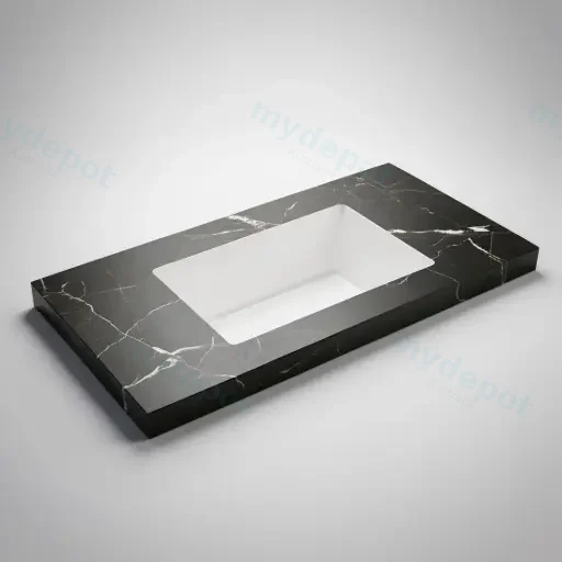605X465X50mm Calacatta Night Black Sintered Stone Semless Joined With Fine Ceramic Basin Stone Single Bowl,No Tap Hole