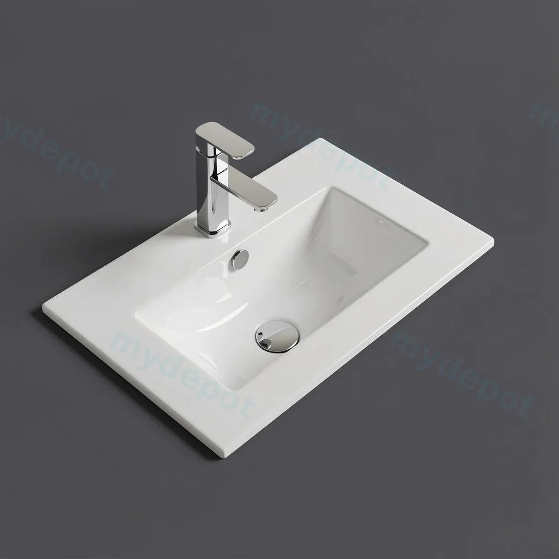 610*365*165mm Gloss White Crete Fine Ceramic Slim Counter Top One Tap Hole Overflow,32mm Waste