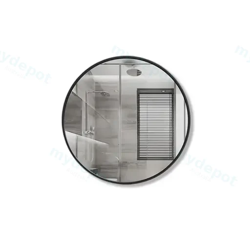 700mm Pencil Edge Round Plain Mirror Matte Black Framed