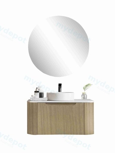 700*460*400mm Bur Oak Round Edge Grooved Wall Hung Vanity Cabinet Only Soft Closed Single Drawer