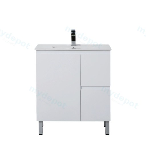 740*355*860mm Ensuite Gloss White Alpha Ensuite Free Standing PVC Vanity,Right Hand Drawers