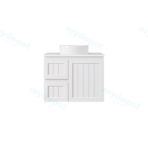 740*360*560mm Matte White Archill Federation Wall Hung Ensuite PVC Cabinet Left Hand Drawer