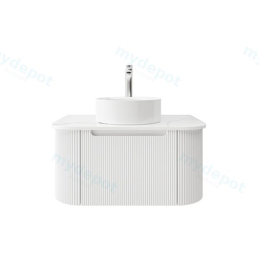 750mm Matte White PVC One Drawer Curved Wall Hung Vanity Cabinet Only