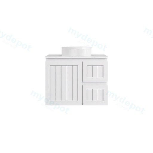 740*360*560mm Matte White Archill Federation Wall Hung Ensuite PVC Cabinet Right Hand Drawer