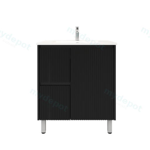 750mm Brio Freestanding Bathroom Vanity Cabinet Only PVC Left Drawer Fluted Matte Black