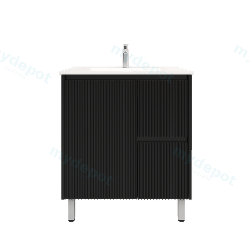 750mm Brio Freestanding Bathroom Vanity Cabinet Only PVC Right Drawer Fluted Matte Black