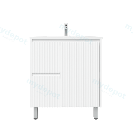 750mm Brio Freestanding Bathroom Vanity Cabinet Only PVC Left Drawer Fluted Matte White