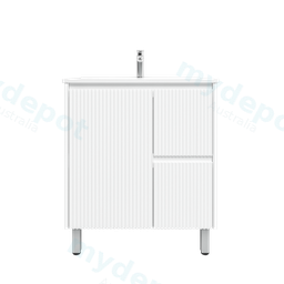750mm Brio Freestanding Bathroom Vanity Cabinet Only PVC Right Drawer Fluted Matte White