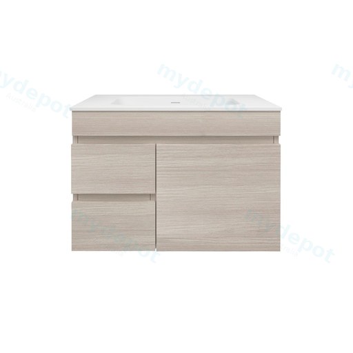 740X370X500mm Camden Modern Wall Hung Cabinet Coastal Oak,Soft Closing Finger Pull Door,Left Hand Drawers