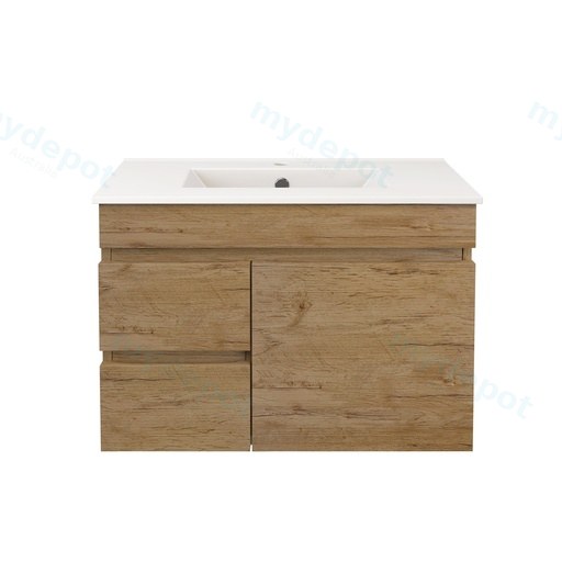 740X370X500mm Camden Modern Wall Hung Cabinet Prime Oak,Soft Closing Finger Pull Door,Left Hand Drawers